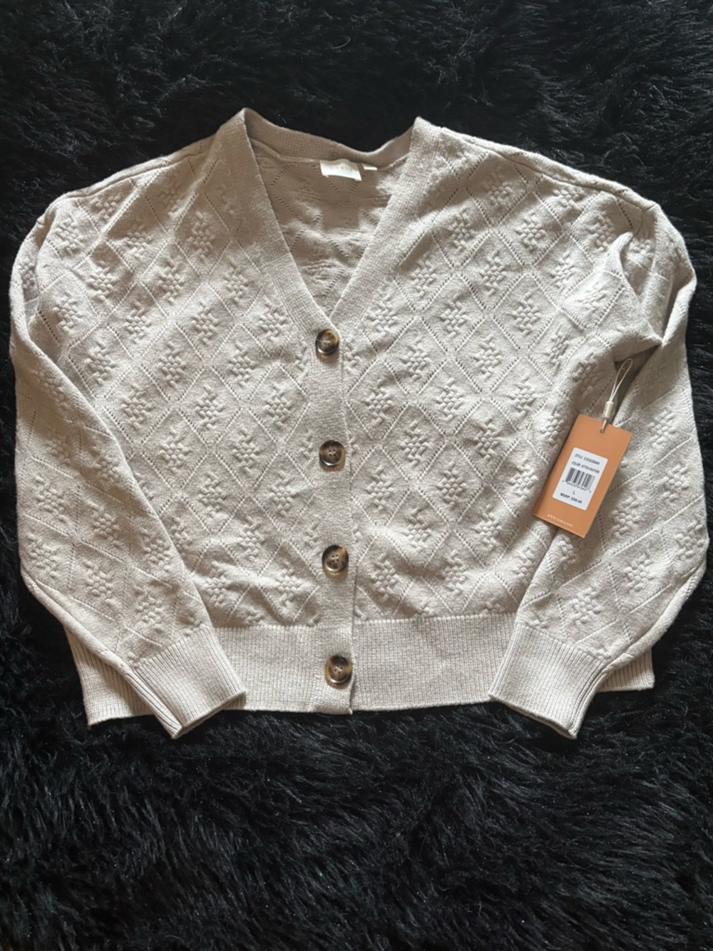 Cyrus Cream Diamond-Textured Button Cardigan